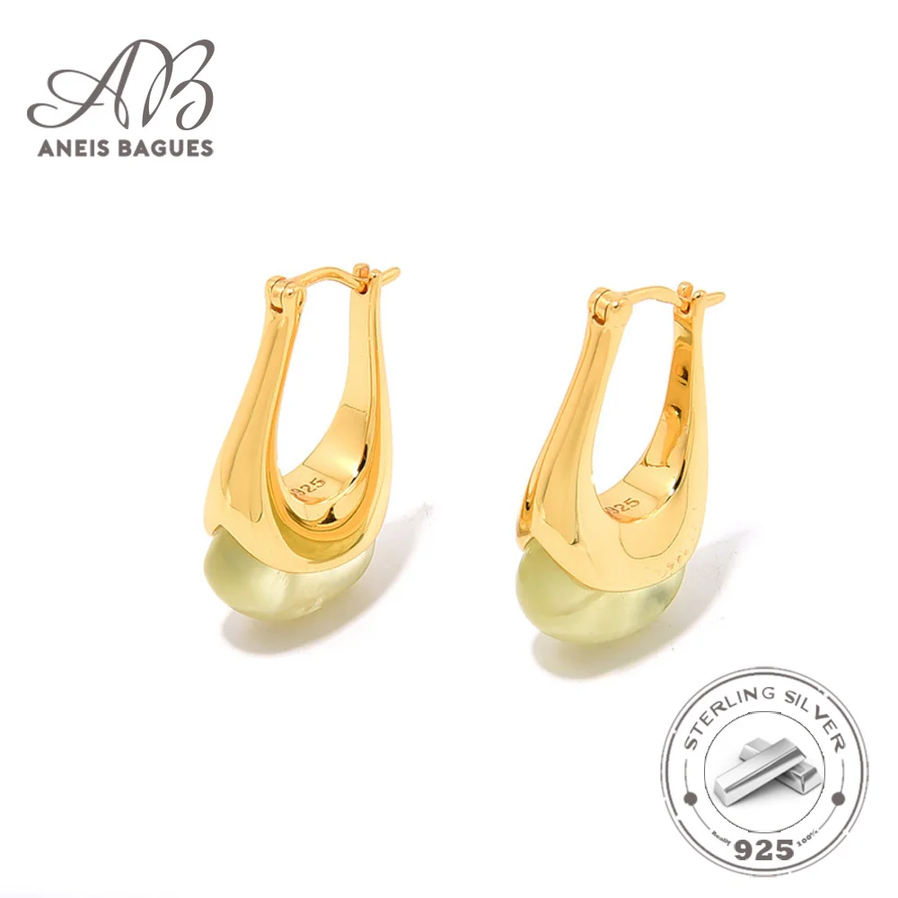 Aneis Bagues Luxury 100% 925 Sterling Silver Gold Plated Natural White Crystal Green Grape Stone Earrings For Women Fine Jewelry