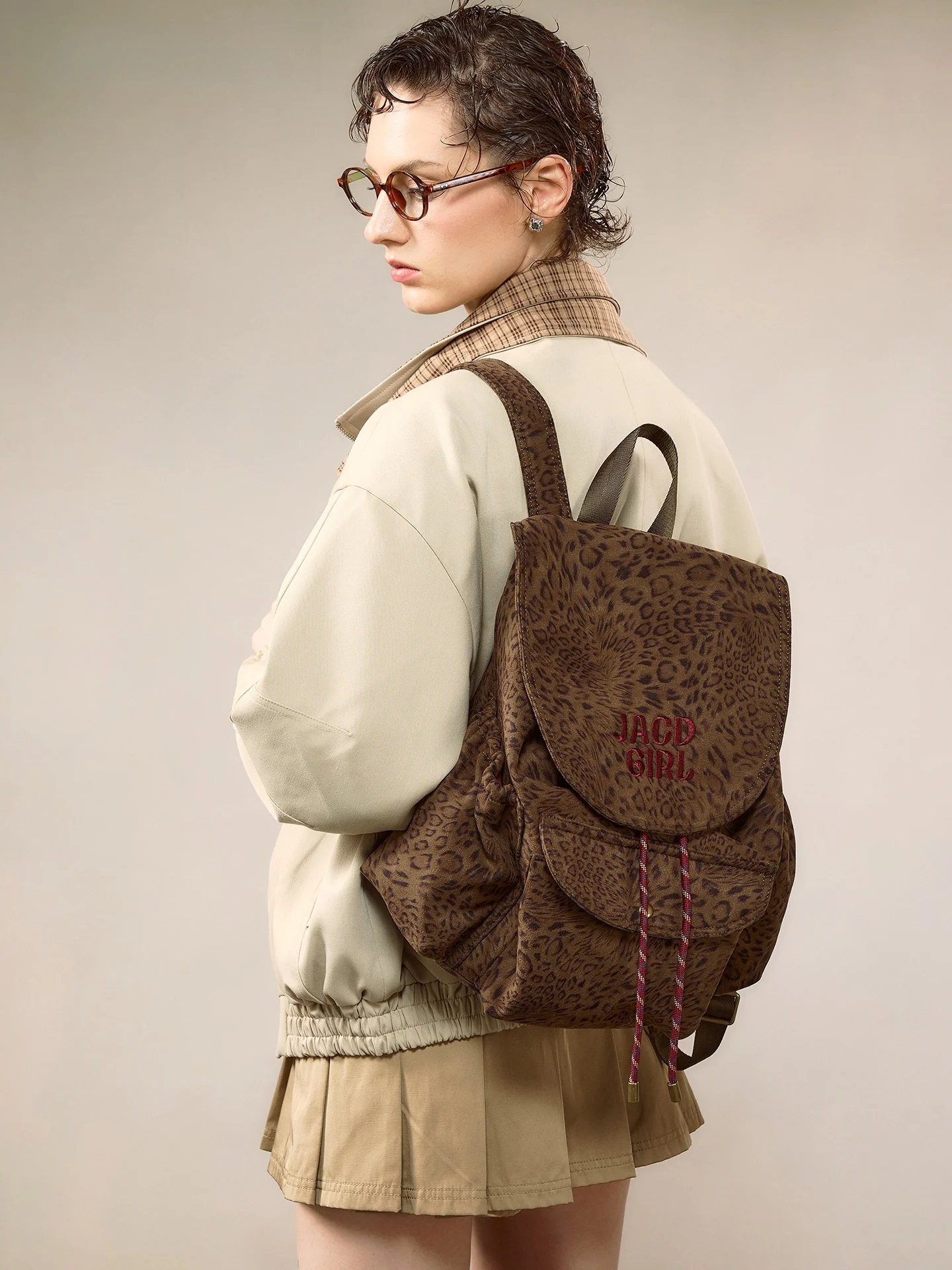 JACD American Style Leopard Print Backpack Lightweight Women's Bag Casual Daily Use Soft Material Waterproof Autumn Winter