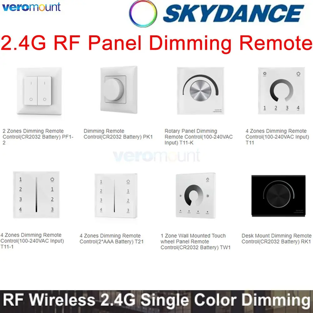 Wall Mount 2.4G RF Wireless Dimming Panel Remote Knob Touch Rotary Glass Panel 1 2 4 Zones for Skydance Single Color Controller