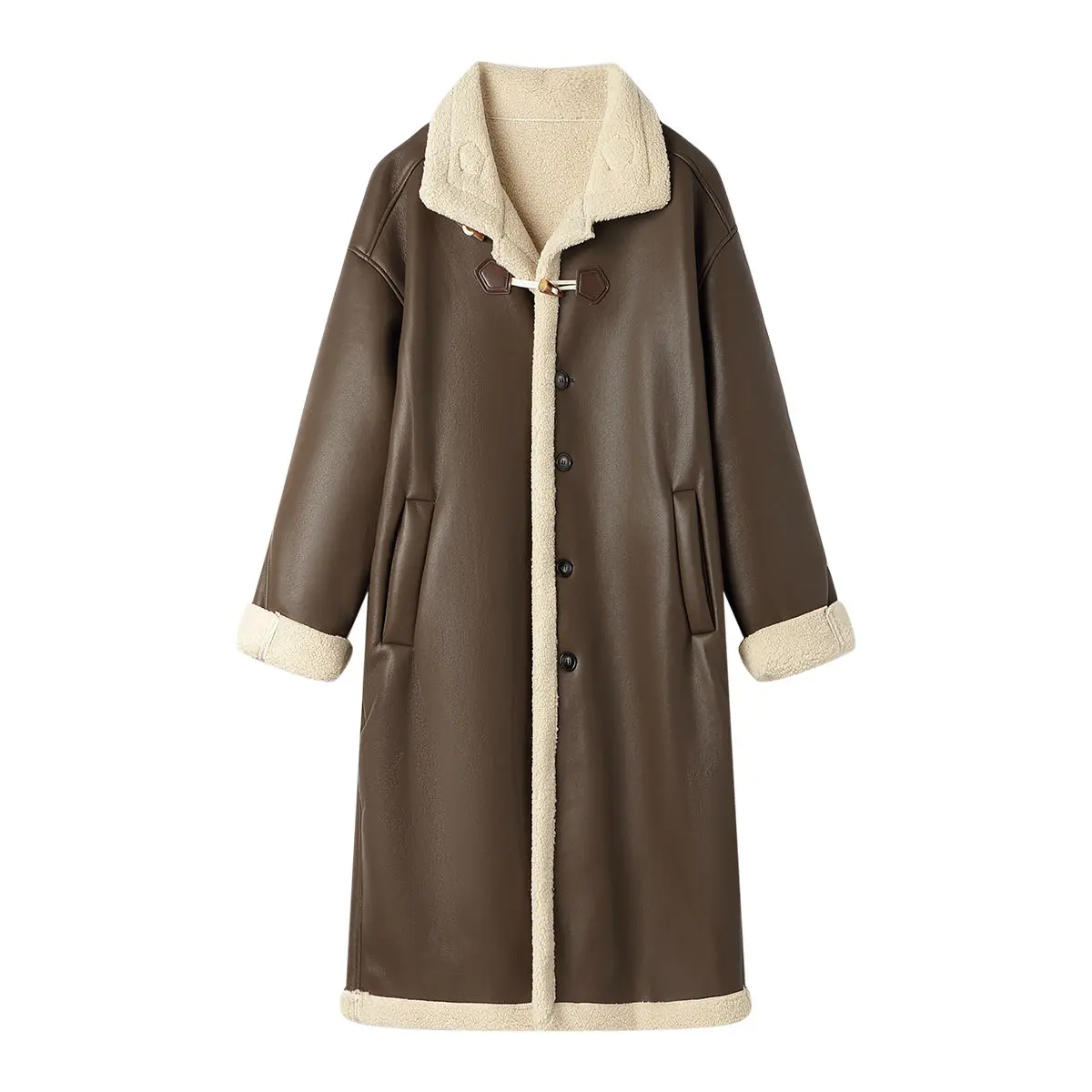 

2025 Winter Coat Men Faux Shearling Long Jacket Thick Warm Casual Fashion Trendy Plush Fur Overcoat Outerwear Tops