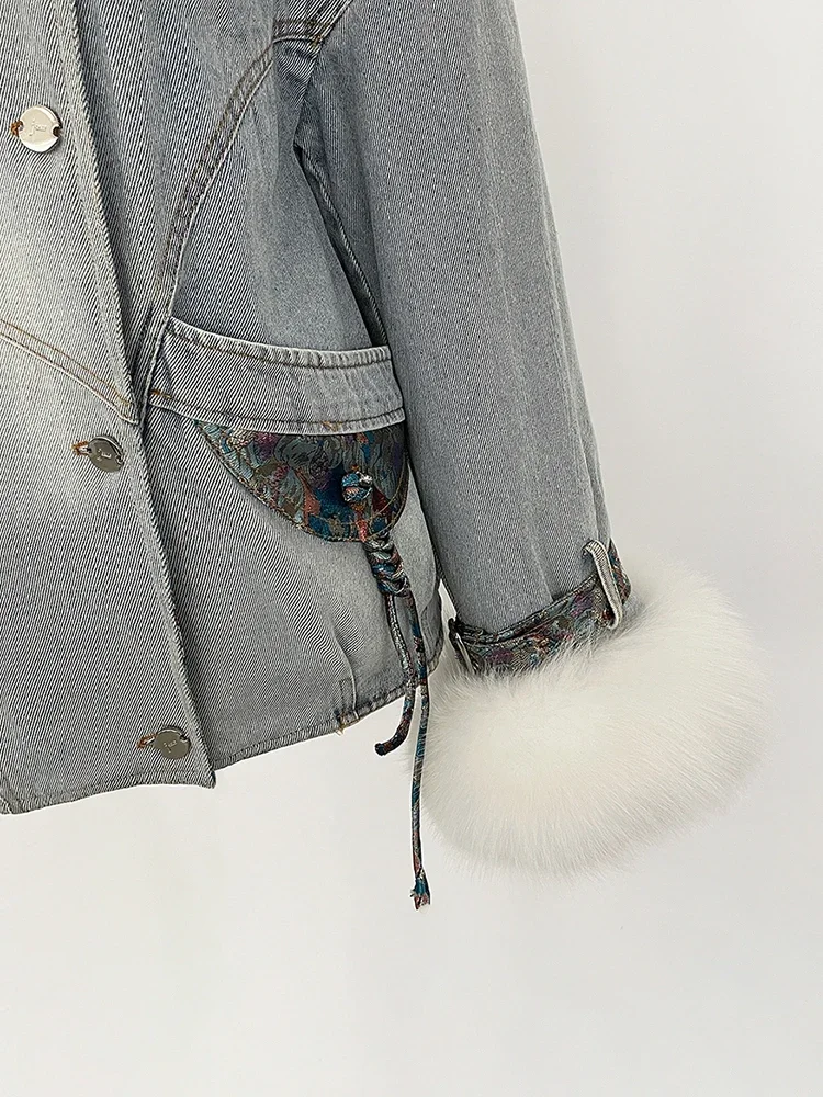 2025 nuovi vestiti autunno inverno femminile vera pelliccia di volpe piumino d'oca coperchio interno giacca di jeans donna spessa pelliccia calda piumino signora