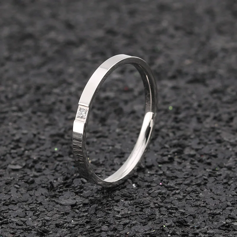 Round Titanium Steel Cubic Zirconia Rings For Women Minimalist Stainless Steel Thin Finger Pinky Ring Jewelry Accessories