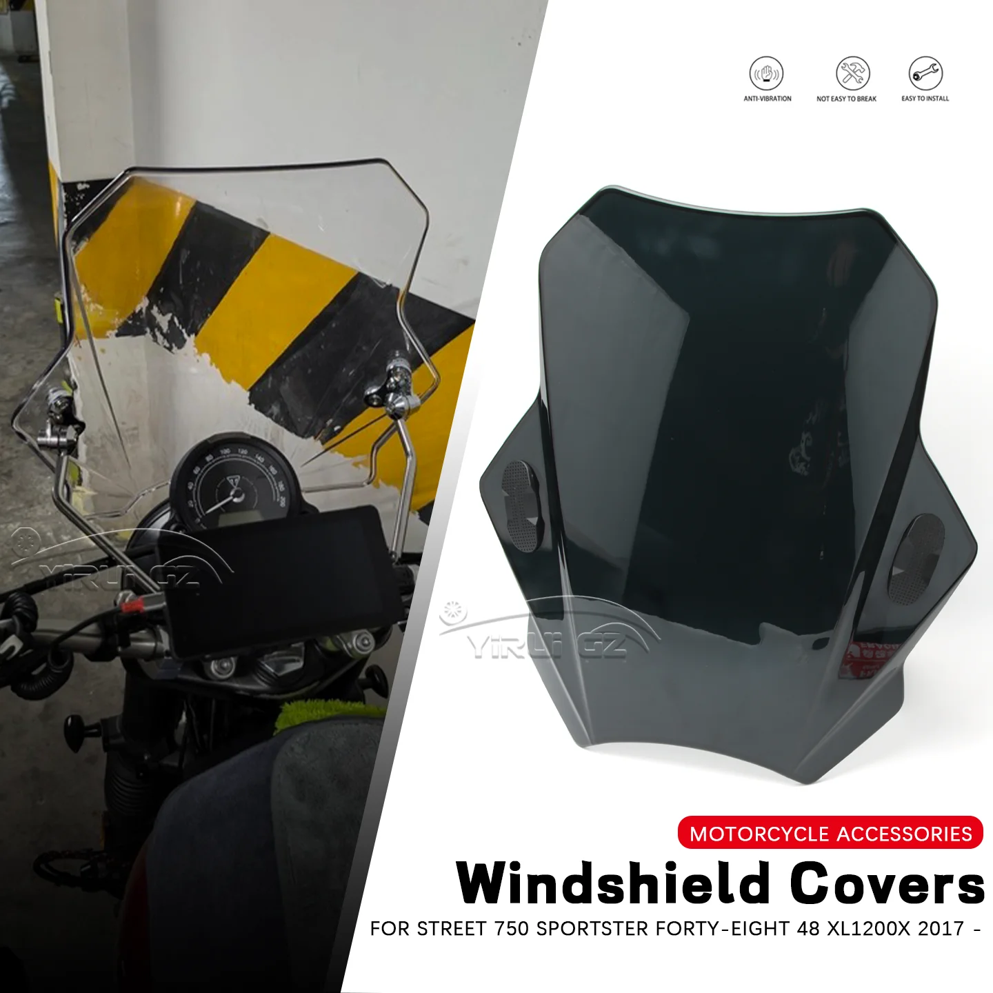 

For STREET750 SPORTSTER FORTY-EIGHT48 XL1200X 2017 Front Motorcycle Windscreen Windshield Screen Wind Shield Deflector Protector