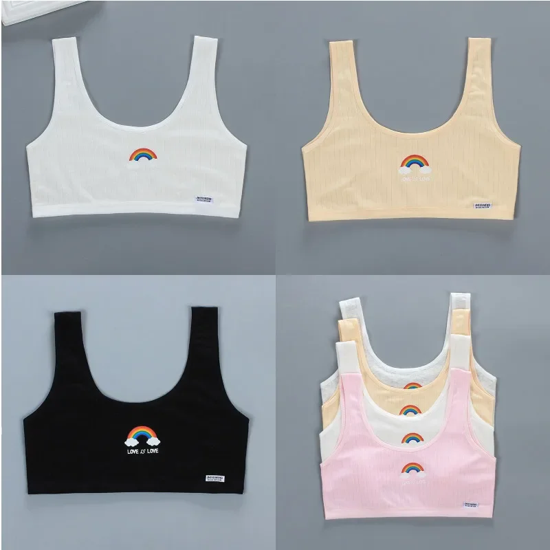 3pcs Cotton Teen Girls Training Bra Puberty Adolescent Vest Wireless Sports Bras Children Tank Tops Kids Brassiere