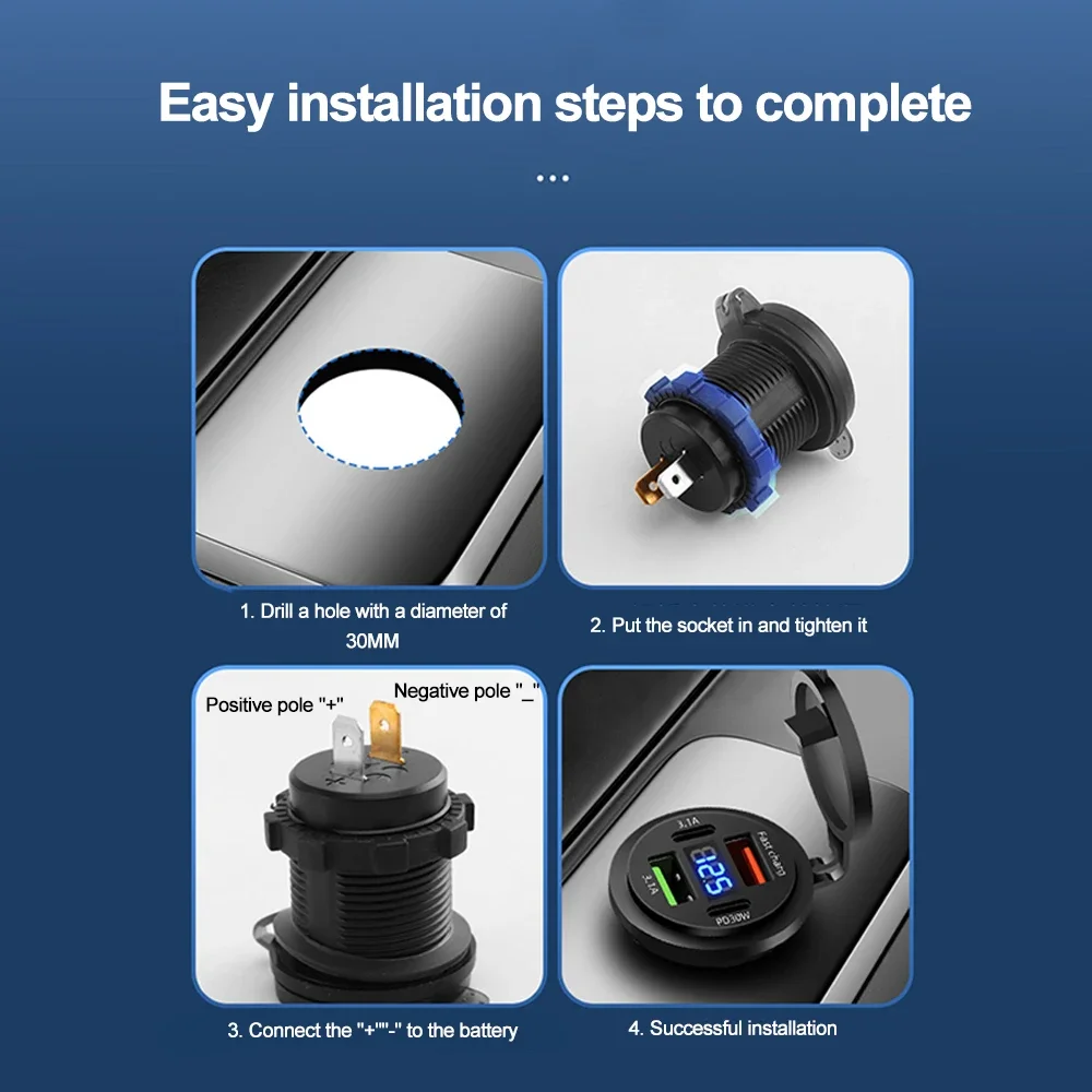 83 واط دراجة نارية مقبس شاحن السيارة PD30W شحن سريع 22.5 واط المزدوج USB نوع C منفذ الهاتف محول الطاقة مع الفولتميتر مقاوم للماء #5