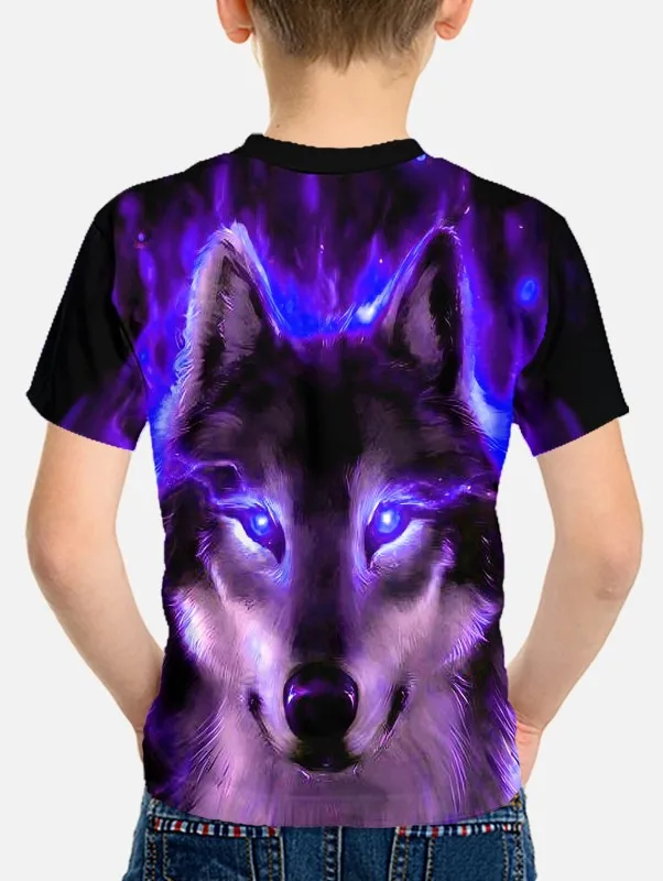 Galaxy Wolf 3d Printed T-Shirt For Boys Kids Clothes Children\'s Boy\'s Clothing Top Shirts Short Sleeve Real Madrid Shirt Tops