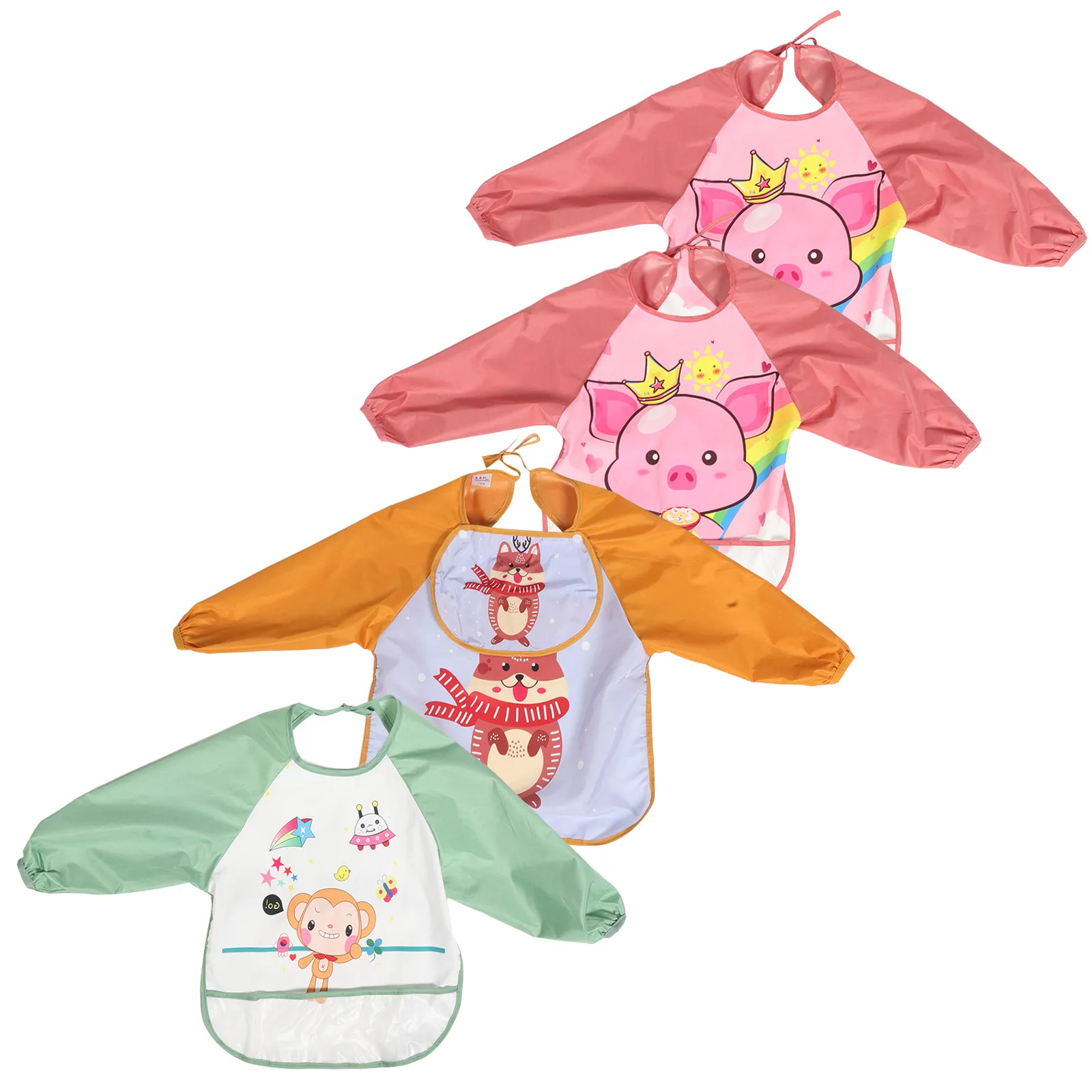 

Набор из 4 детских фартуков-нагрудников, водонепроницаемые, грязеотталкивающие, для детей 0-2 лет, с длинным карманом и застежкой-крючком, для рисования