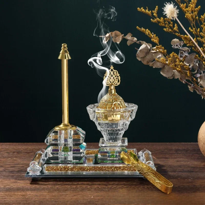 

Crystal Glass Incense Burner Set Middle East Arabic Crystal Incense Holder Ornament Perfume Oil Burner