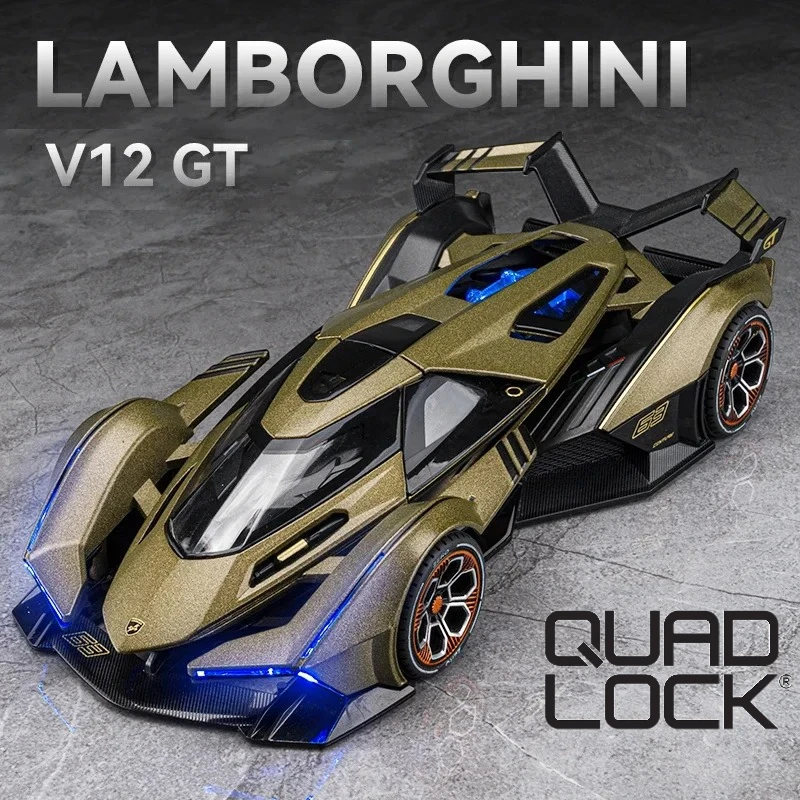 1:22 람보르기니 비전 그란 투리스모 V12 GT 합금 모형 자동차 장난감 다이캐스트 금속 주조 사운드 및 라이트 자동차 장난감 어린이용 차량