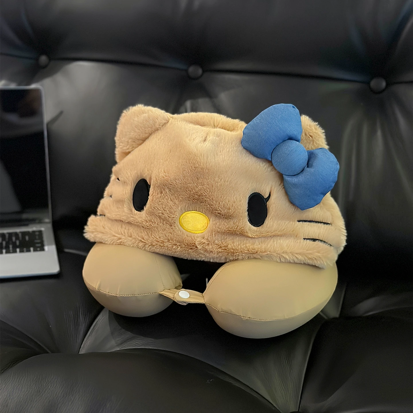Sanrio Hello Kitty Cuscino da viaggio con cappuccio a forma di U per aereo Auto Comodo supporto per pisolino per dormire con regolabile