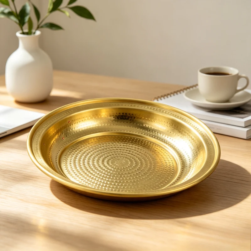 Chinese Copper Offering Tray Hammered Fire Puja Plate Large Capacity Incense Burner Holder for Altar Temple Meditation Ritual