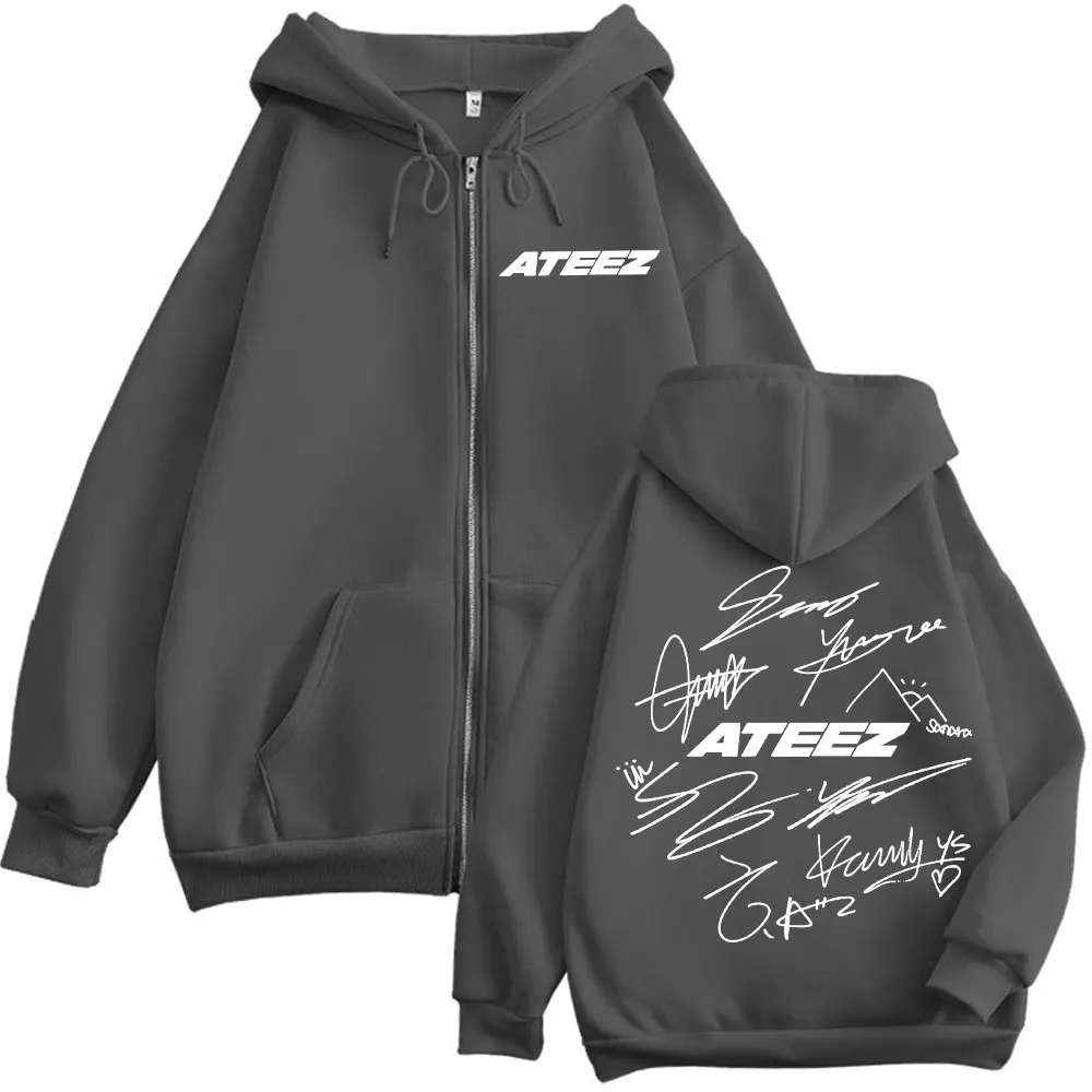 Limited Kpop ATEEZ Logo Double Sided Print Zipper Hoodie Fashion