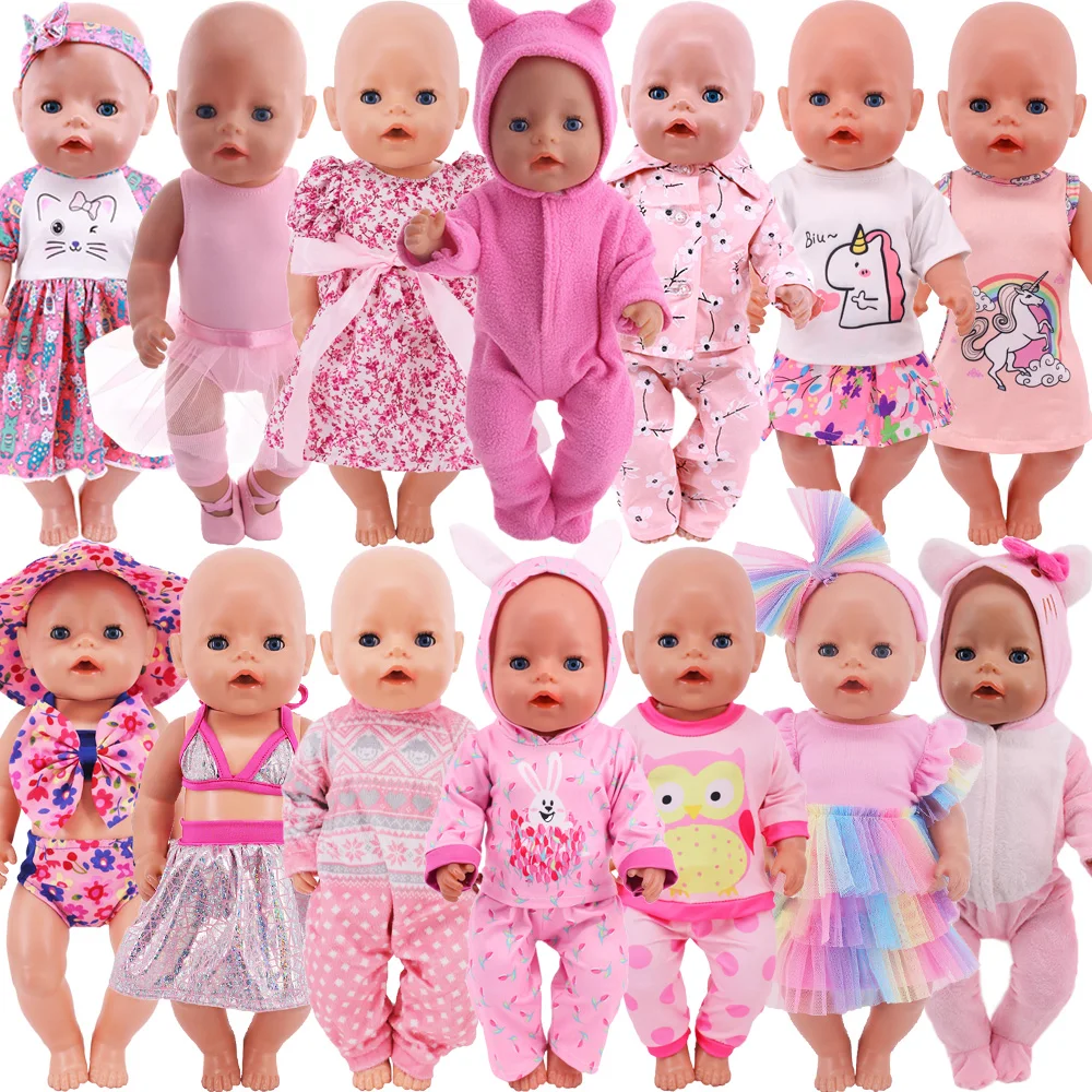 Pink Series Doll Clothes Accessories for 43cm Baby Reborn&18inch Girl American Dress,Our Generation Shoes,Kawaii Outfits Gifts