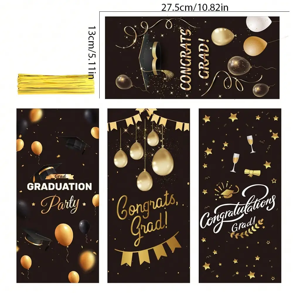 51-teiliges Set Abschlussfeier-Geschenktüten mit Aufklebern, Schwarz-Gold Abschluss-Leckerli-Tüten, Glückwunsch-Absolventen-Geschenktüten für den Abschluss – Detail 6