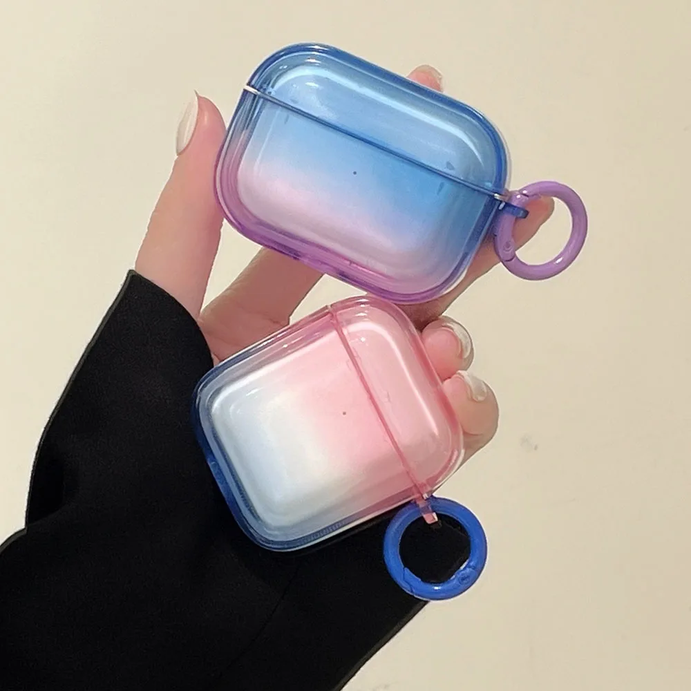 Custodia trasparente con colori a contrasto sfumato per AirPods Pro 1 2 3 Portachiavi Custodie per auricolari Bluetooth per Air Pods AirPod 2 Gancio