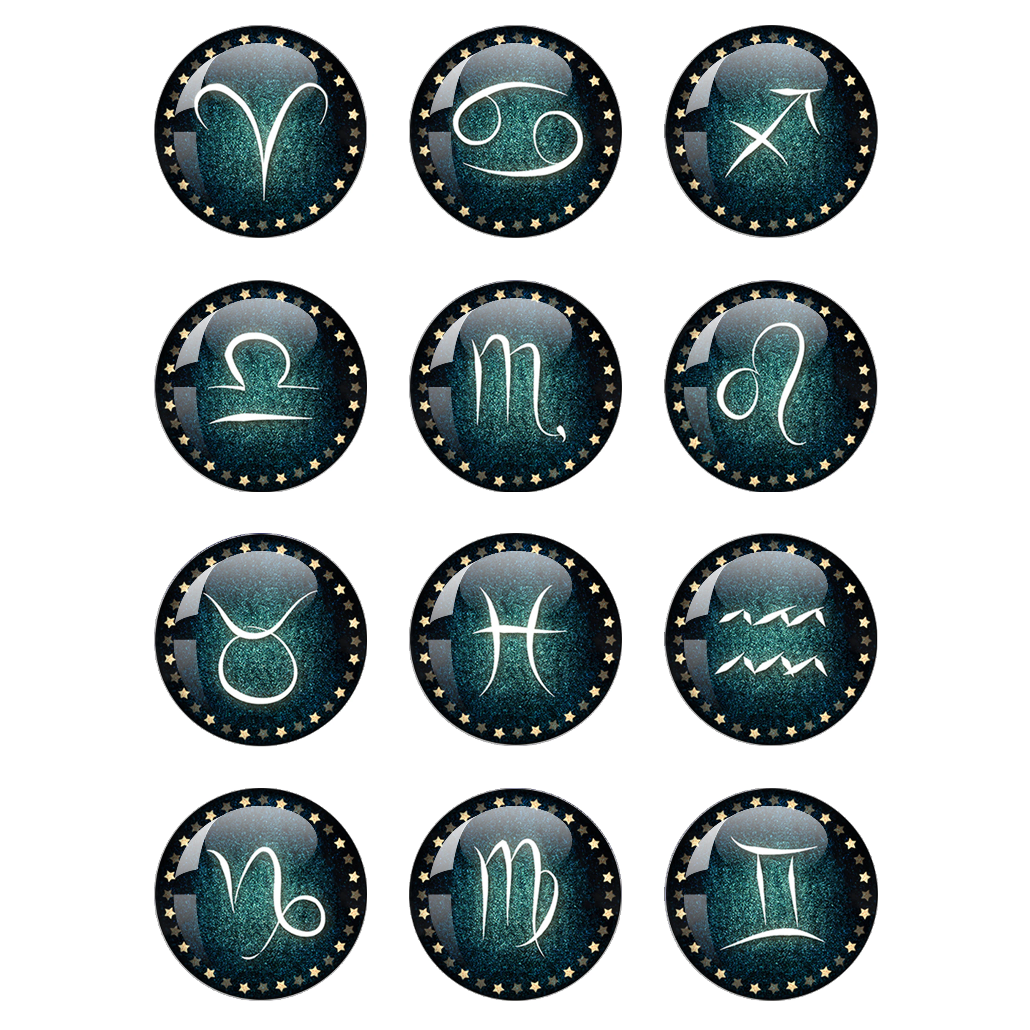 12pcs 12 Zodiac Star Sky Art Pattern 12mm-40mm Handmade Glass Cabochon Flat Back Jewelry Findings for Jewelry Makings Wholesale