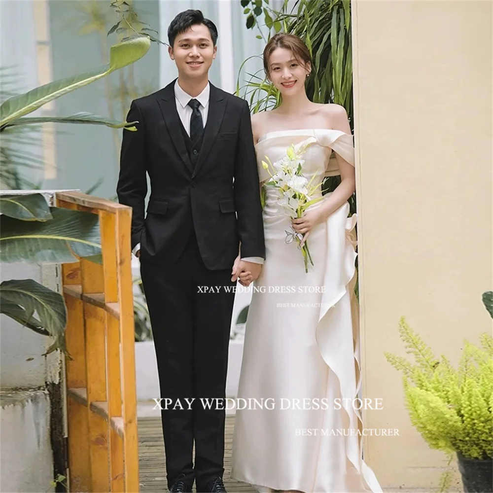 XPAY elegan bahu terbuka gaun pernikahan putri duyung Korea gaun pengantin punggung terbuka Satin lembut pemotretan gaun pengantin buatan khusus