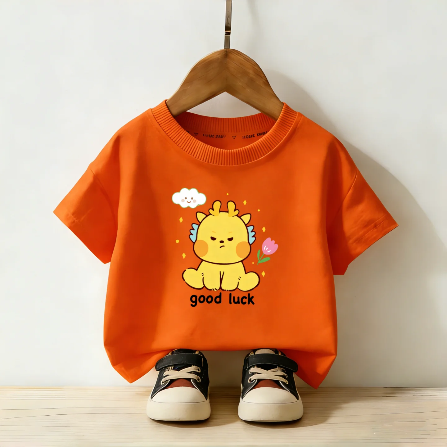 Children's Cartoon Dragon Super Beautiful Printed T-shirt for Boys and Girls, Summer Round Neck Top, Base Shirt Trend
