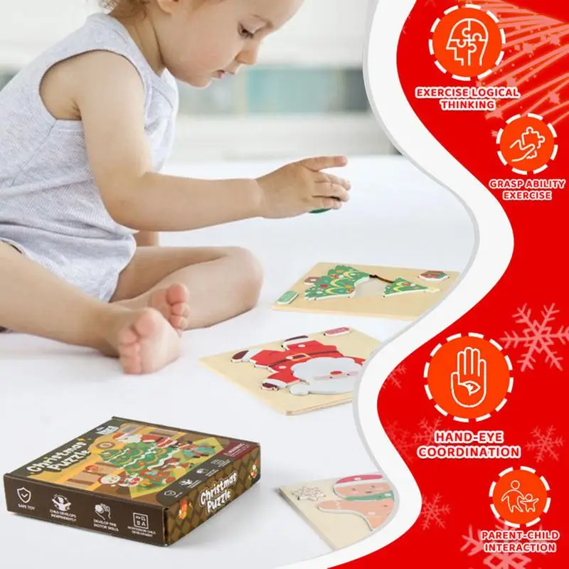 Small Puzzles For Kids Educational Wooden Christmas Toys Christmas Stocking Stuffers Party Favors For Boys Girls Grasp Ability