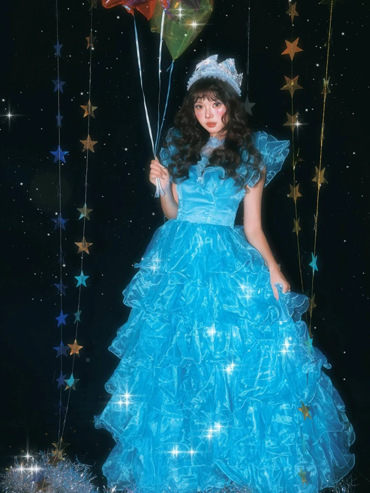 

2026 New Dreamy Blue Princess Style Puffy Skirt Photography Costume Birthday Portrait Light Wedding Dress Art Photography Outfit