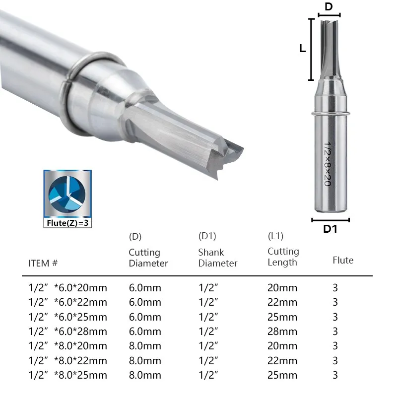 XCAN Milling Cutter 3 Flute Carbide End Mill Slot Cutter for MDF Plywood Chipboard Woodworking 1/2 Shank TCT Straight Router Bit