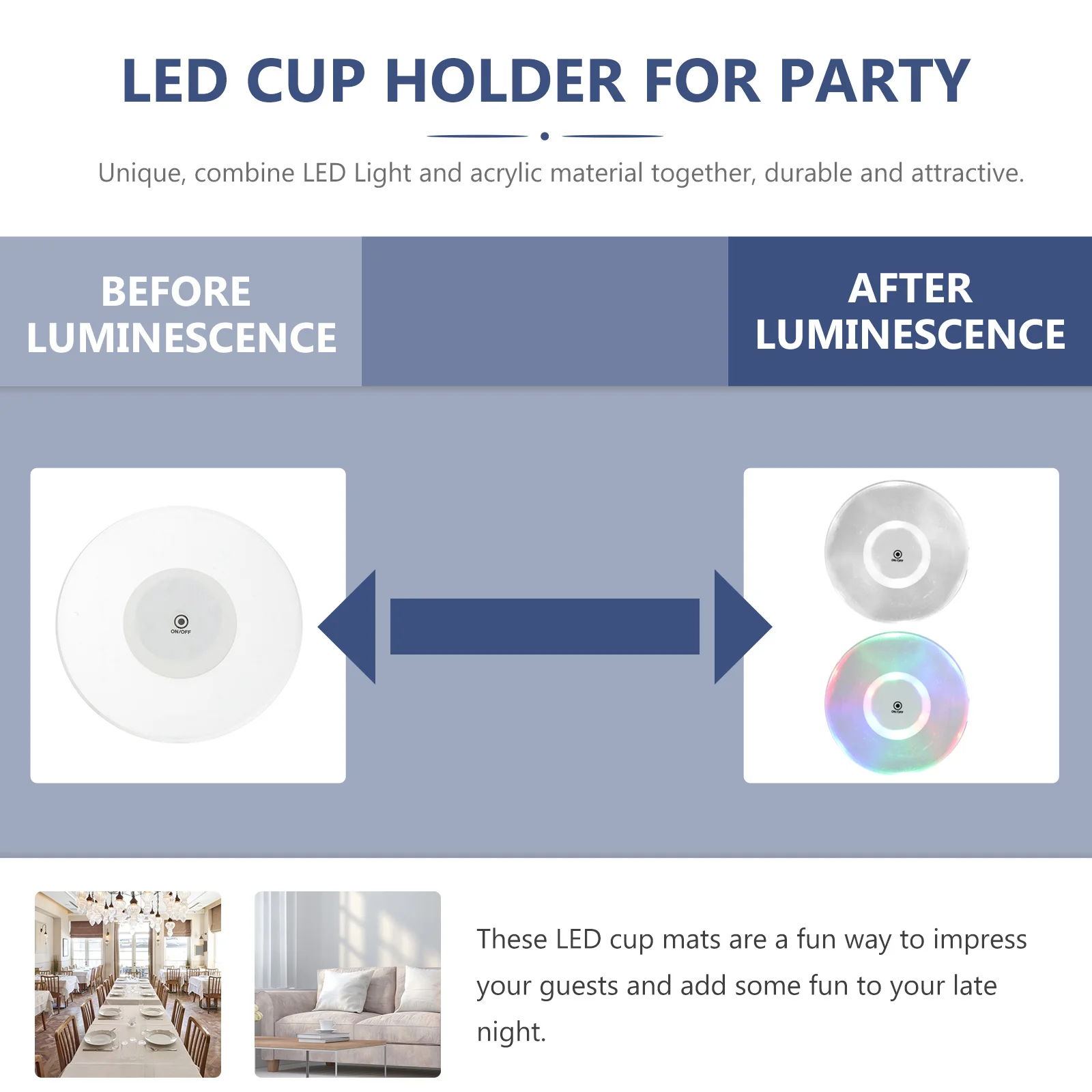 

4Pcs LED Light Cup Coaster Acrylic Crystal Ultrathin Mat Party Favor Touch Switch Colorful and White Light Crystal Glass Coaster