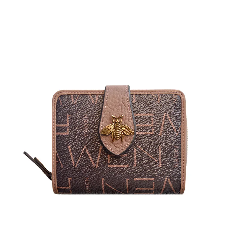 2025 Short Women Wallets Genuine Leather Coin Purse Brand Design Bee Card Holders Female Excellent Cowhide Letter Print Wallet