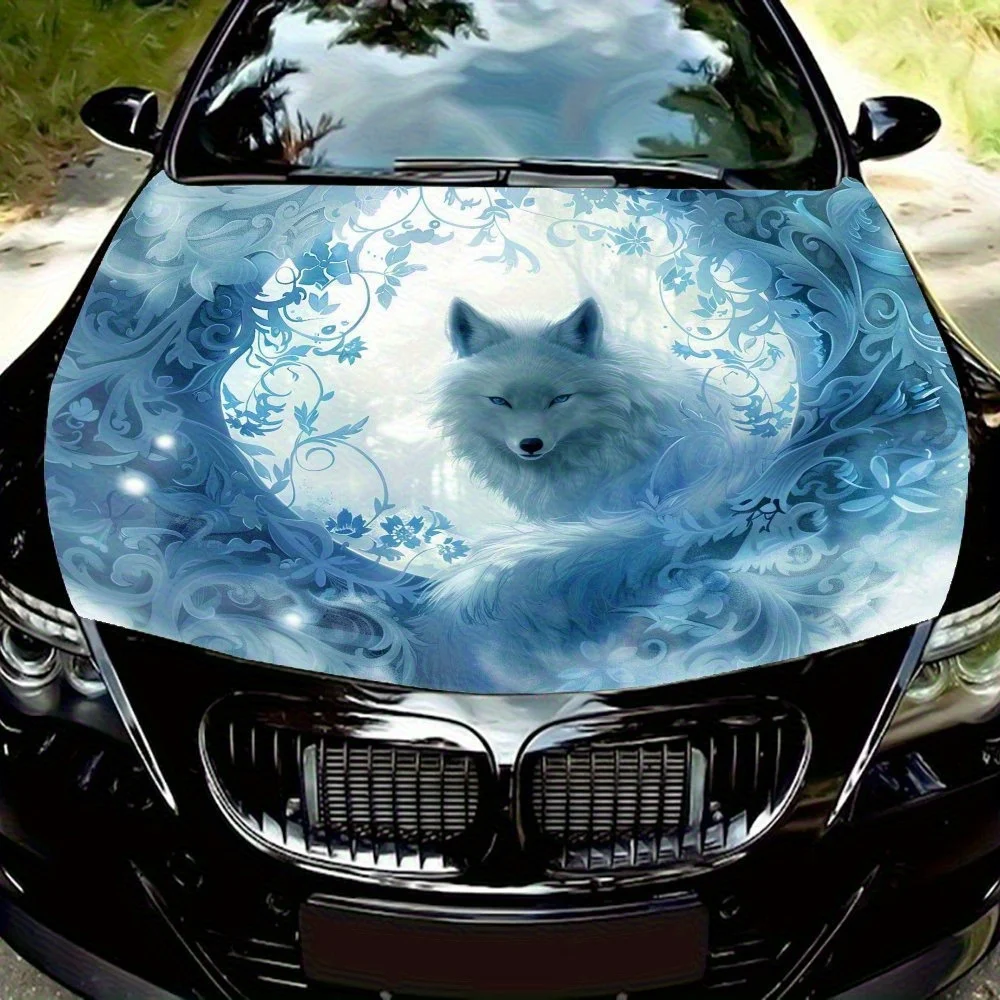 

White Wolf King Car Hood Sticker - Durable Polyvinyl Chloride (PVC), Custom Car Hood Wrap, Sedan/SUV Hood Decals, Easy To Stick,