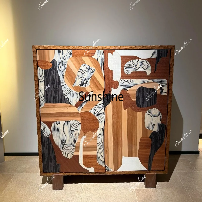 Medieval style solid wood wine cabinet, retro wabi-sabi style, porch cabinet, living room locker