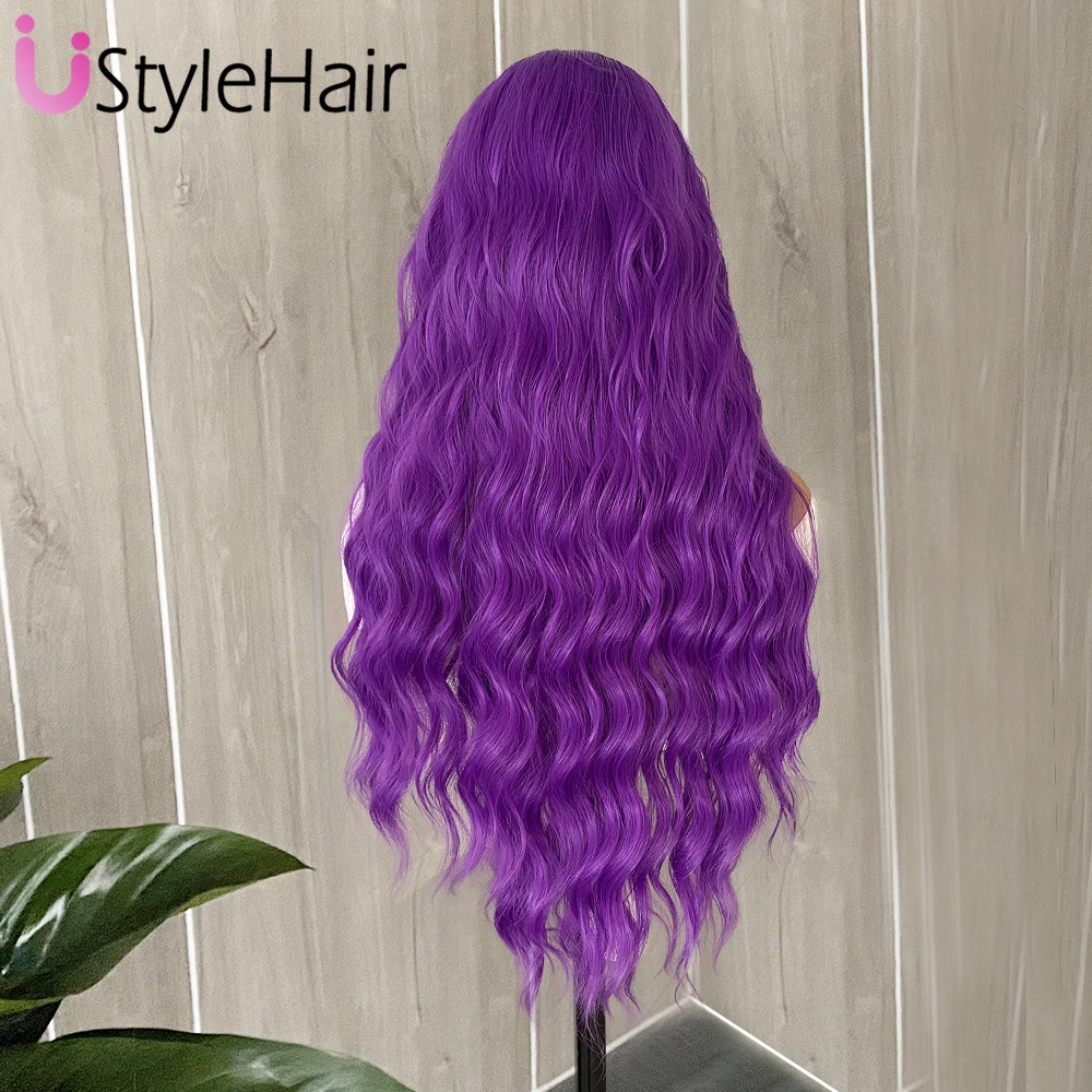 UStyleHair Purple Lace Front Wig Long Deep Wave Synthetic Purple Wig for Women Natural Hairline Daily Wear Cosplay Wigs Glueless