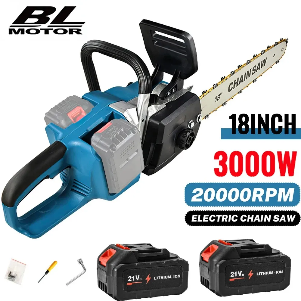 Tronçonneuse électrique sans fil 3000W 18 pouces, outil de travail du bois portatif pour jardin, compatible avec batterie Makita