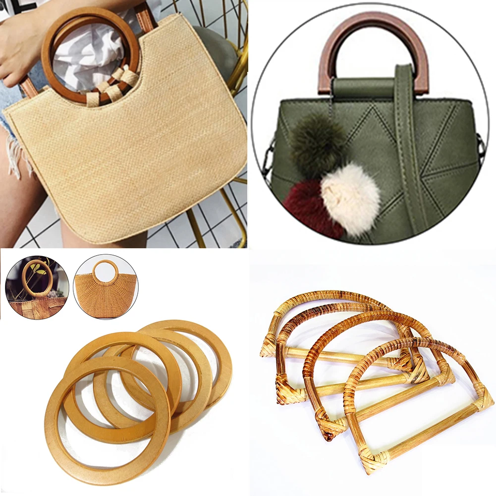 1Pc Nature Wooden Bag Handle Replacement Diy Handbag Tote Handles O Bag Handles Purse bags Classic Straps Bags Accessories