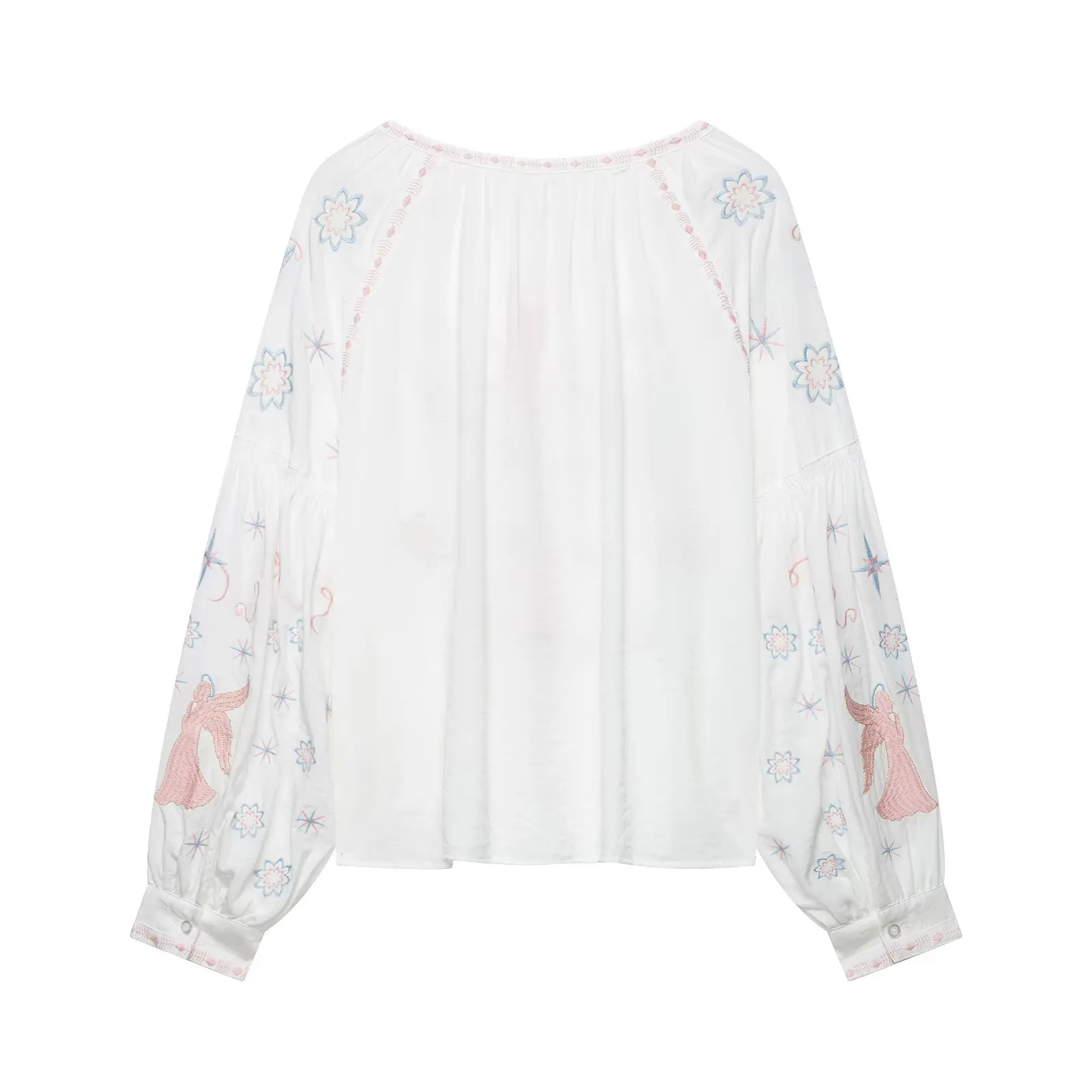 Women's 2026 New Summer Fashion Personality Versatile Sweet Style Lantern Sleeve Tassel Embroidered Top