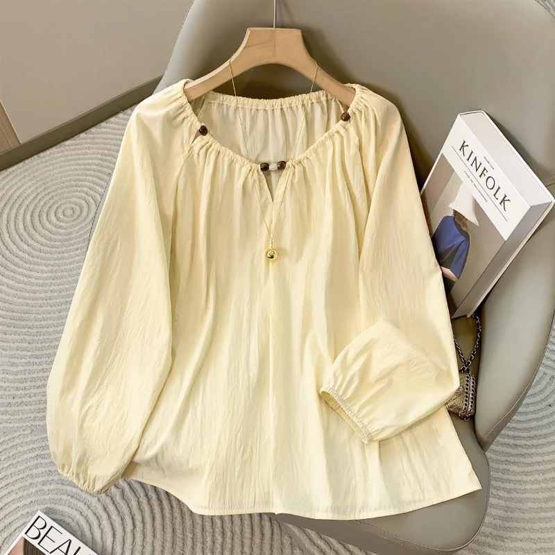 

Женская весенняя новая дизайнерская повседневная рубашка большого размера с французскими пышными рукавами, свободный универсальный топ
