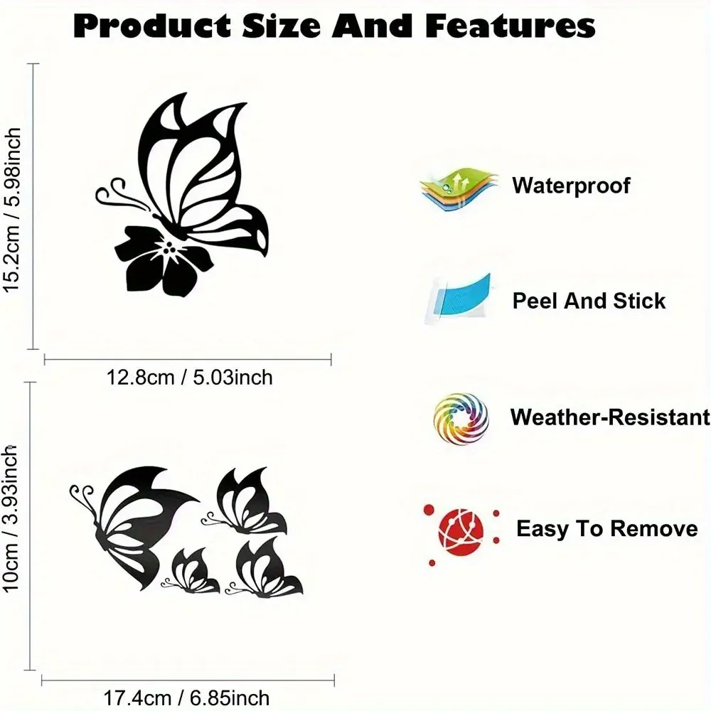 1 Set Butterfly Vinyl Car Stickers, Waterproof Pretty Decals for Car Window Laptop Decor