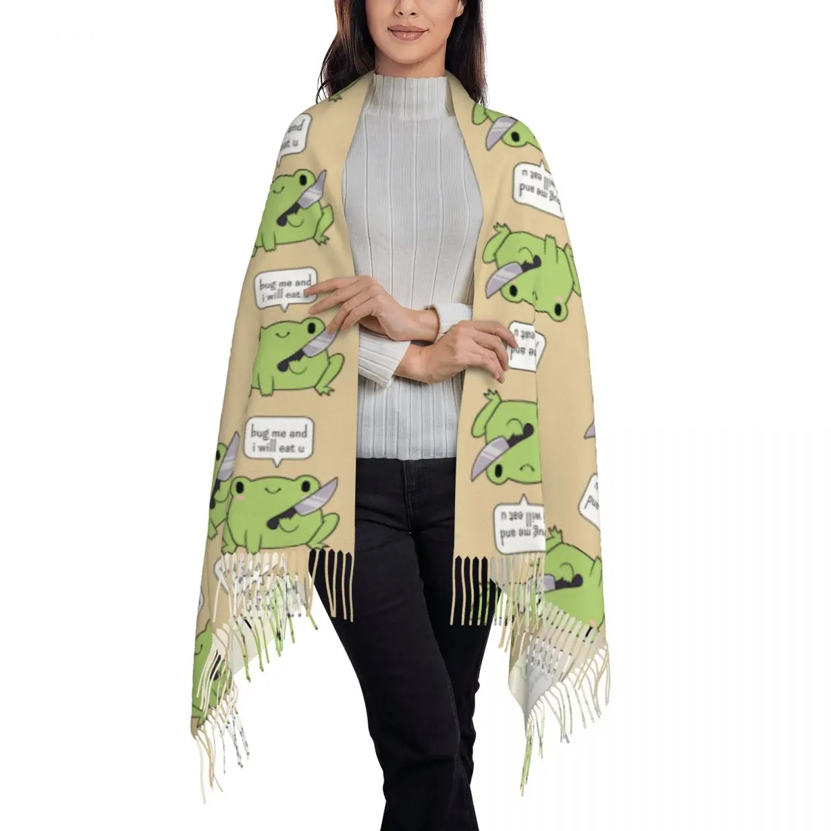 Cute Frog With A Knife Scarf Tassel Scarves Women Soft Warm Shawls and Wraps Large Fall Winter Shawl Wrap