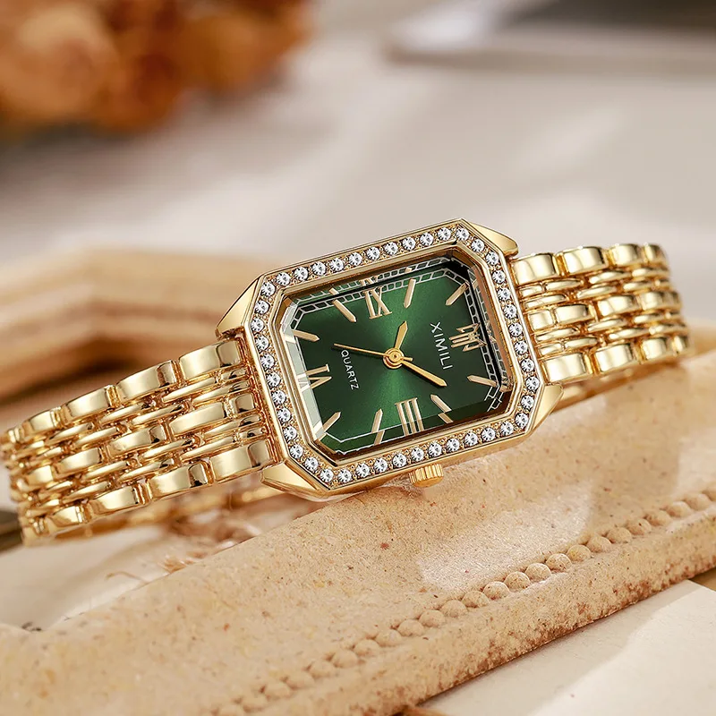 

Новые модные часы-браслет для женщин, кристальные прямоугольные повседневные кварцевые часы, женские студенческие часы из нержавеющей стали, Reloj Mujer