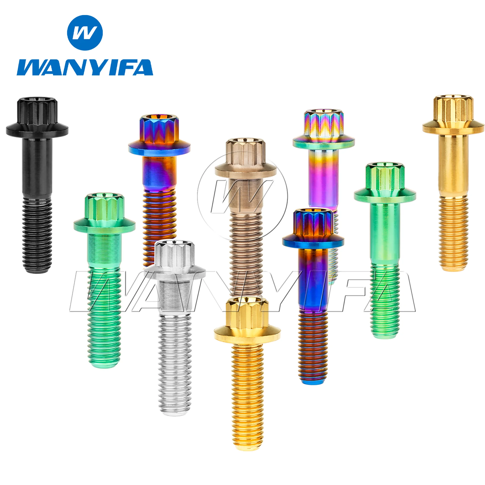 Wanyifa parafusos de titânio m7x24/32mm /m8x32mm 12 parafusos de ângulo com passo 1.0mm/1.25mm para peças de conversão de roda automotiva