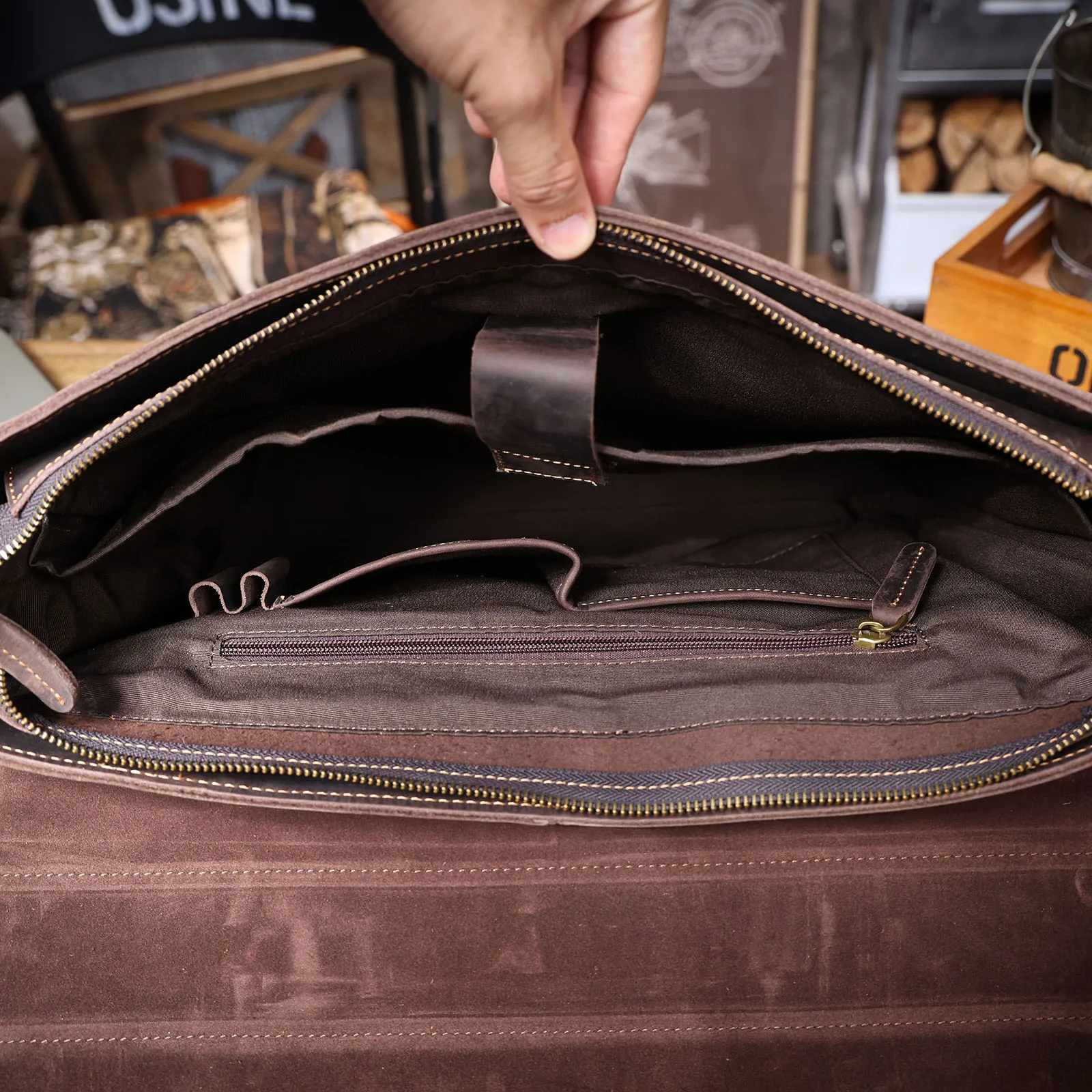 S.WORKER Vollnarbenleder 15" Laptop-Aktentasche Echtleder Herren Büro-Handtasche Messenger-Tasche Business-Bürotasche – Detail 22