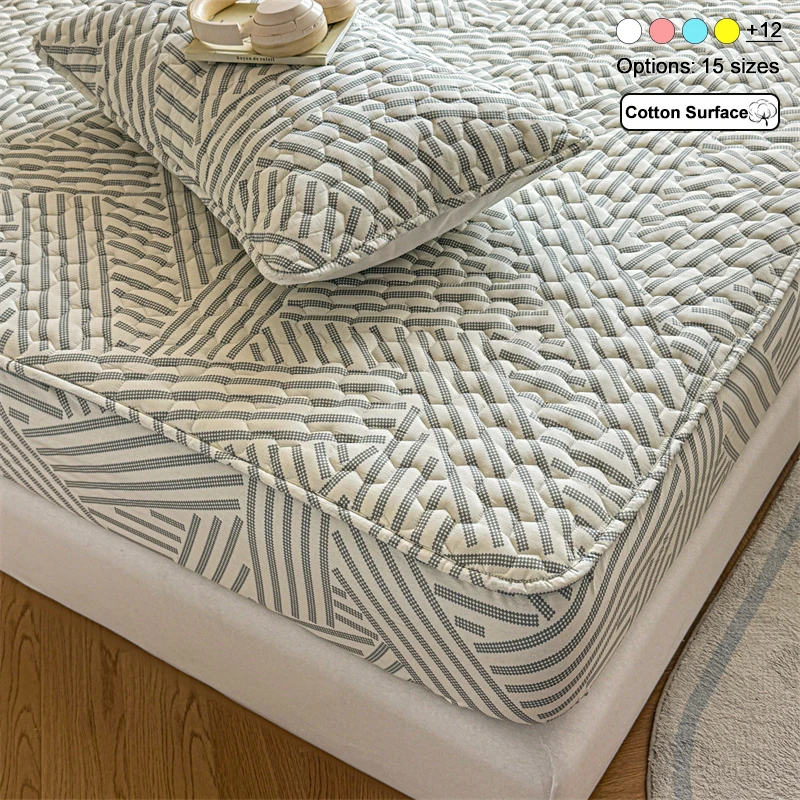100% Cotton Top Quilted Fitted Mattress Protector, Soft Breathable Mattress Cover, Skin‑Friendly Bed Sheet, Dust‑Proof, Non‑Slip