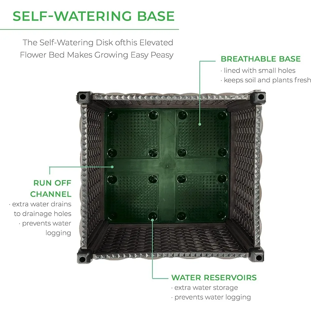 زارع حديقة مرتفعة، نمط خوص الراتنج، سرير زهور ذاتي السقي للخضروات والأعشاب والزهور والبستنة #4