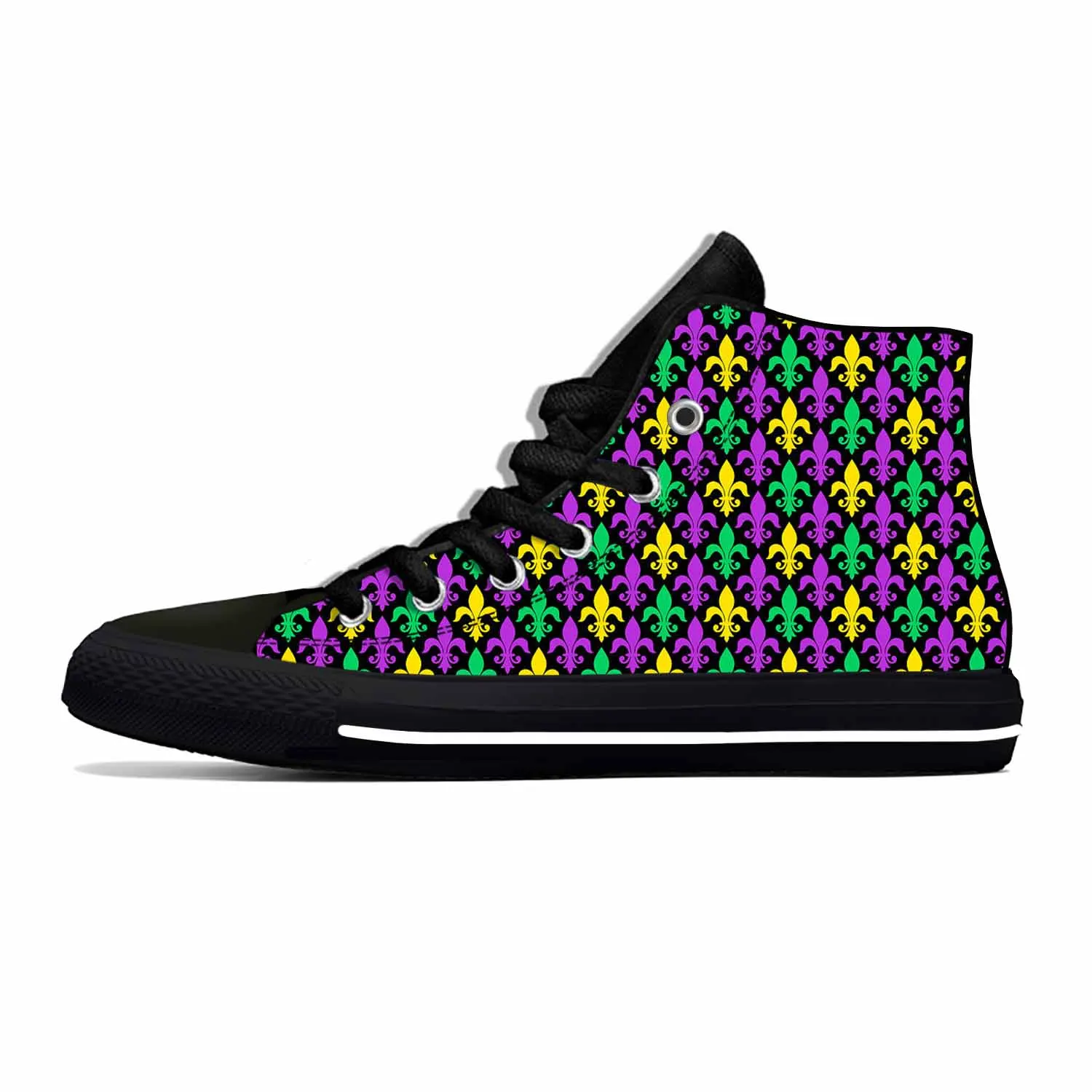 Mardi Gras Carnival Mask Feathers Beads Diamond Casual Cloth Shoes High Top Comfortable Breathable 3D Print Men Women Sneakers