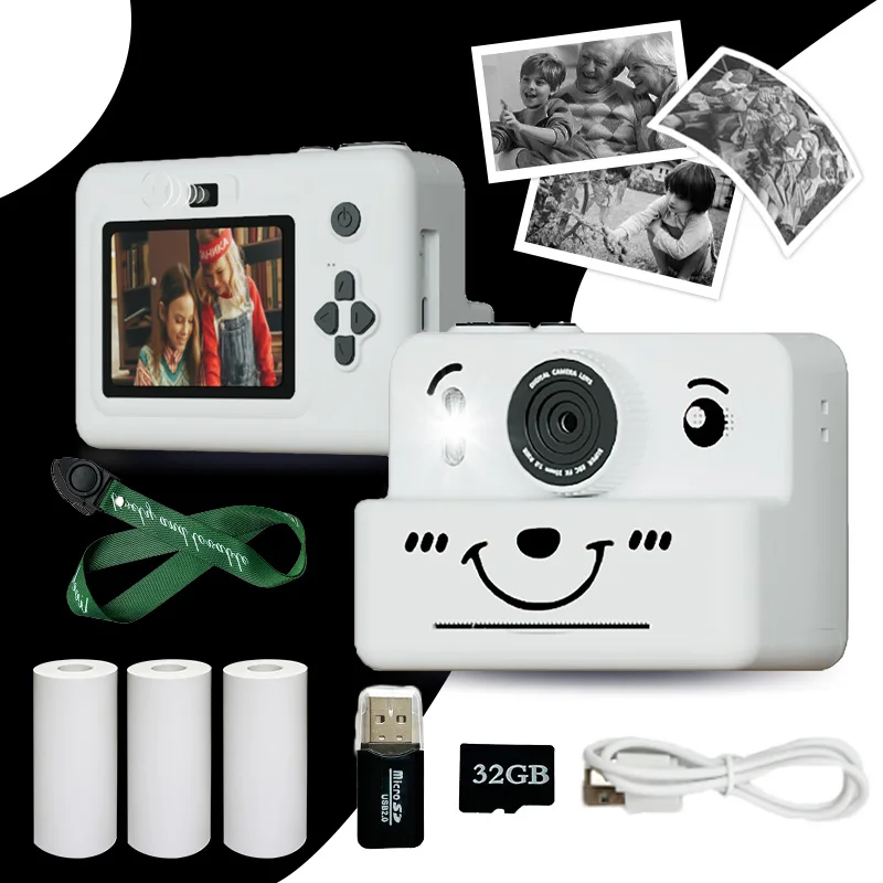 

kids Instant print camera with 32GB memory card,photo&video&puzzle games & music,perfect gift for boys and girls aged 4+