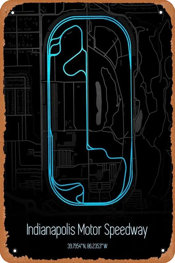 Metal Signs - Race Tracks Indianapolis Speedway Map - 8x12 inches Metal Poster. sign