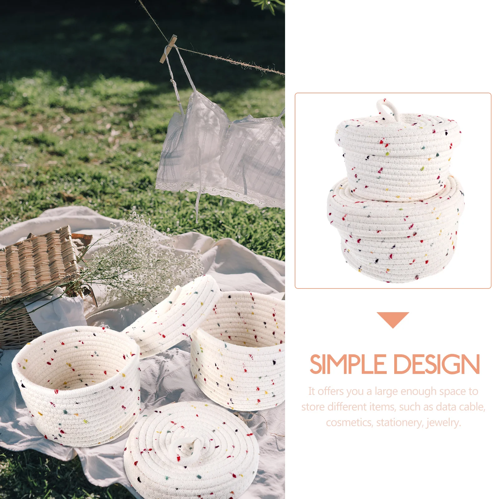 

2Pcs Cotton Rope Storage Basket Small Woven Decorative Basket Organizer Snacks Cosmetics Sundries Woven Baskets