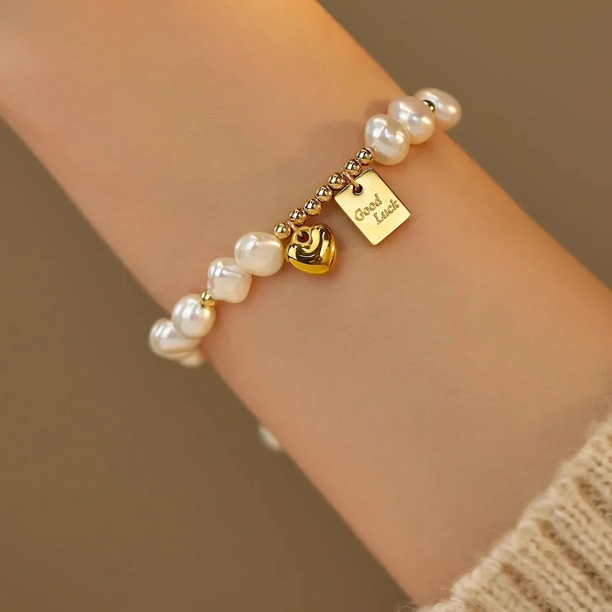 

Hengsheng 7-8mm Baroque Freshwater Pearl Bracelet Copper Heart 16cm+4cm Adjustable Bracelet for Women Jewelry Gift 2025 New In