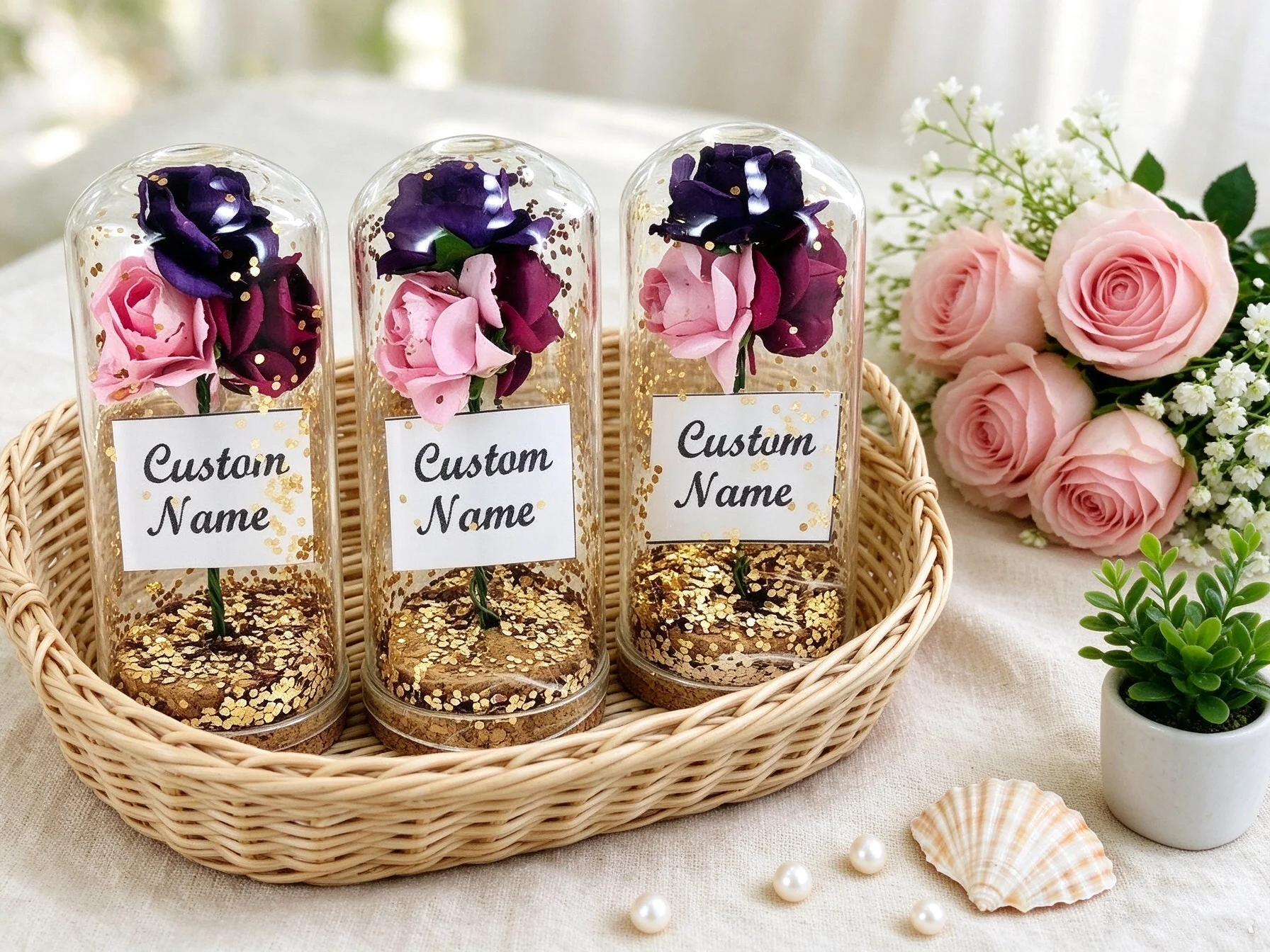 Wedding Package Gold - Gouden glitter, gepersonaliseerde roos in glazen