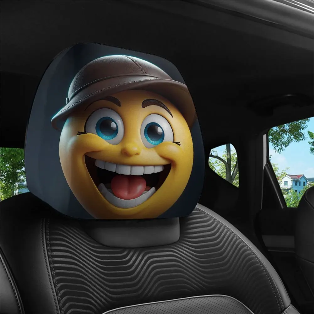 2Pcs Headrest Covers Car 2Pcs Headrest Covers Car Funny 2Pcs, cartoon smiley face detective printed car head pillowcase, four