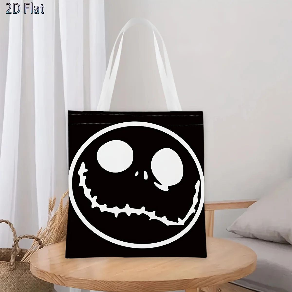 1pc Jack Skellington Classic Face Print Tote Bag, reusable s