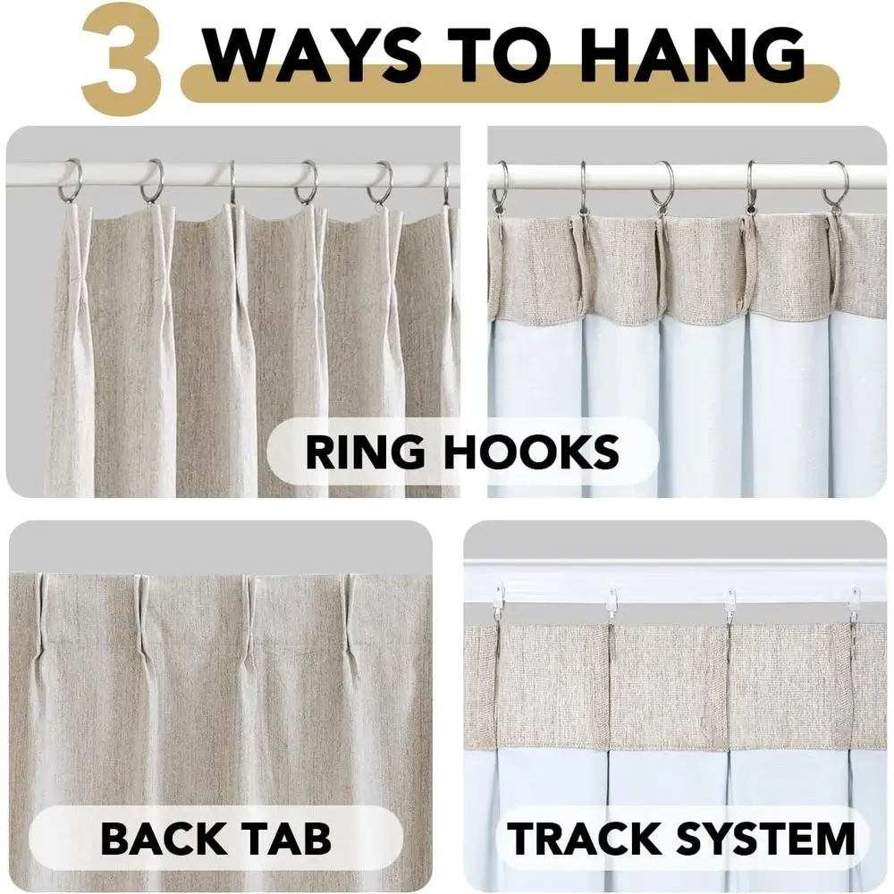 Linen Blended Blackout Curtains, 96 Long, 2-Panel Set, Neutral Heather Natural, Thermal Insulated for Bedroom